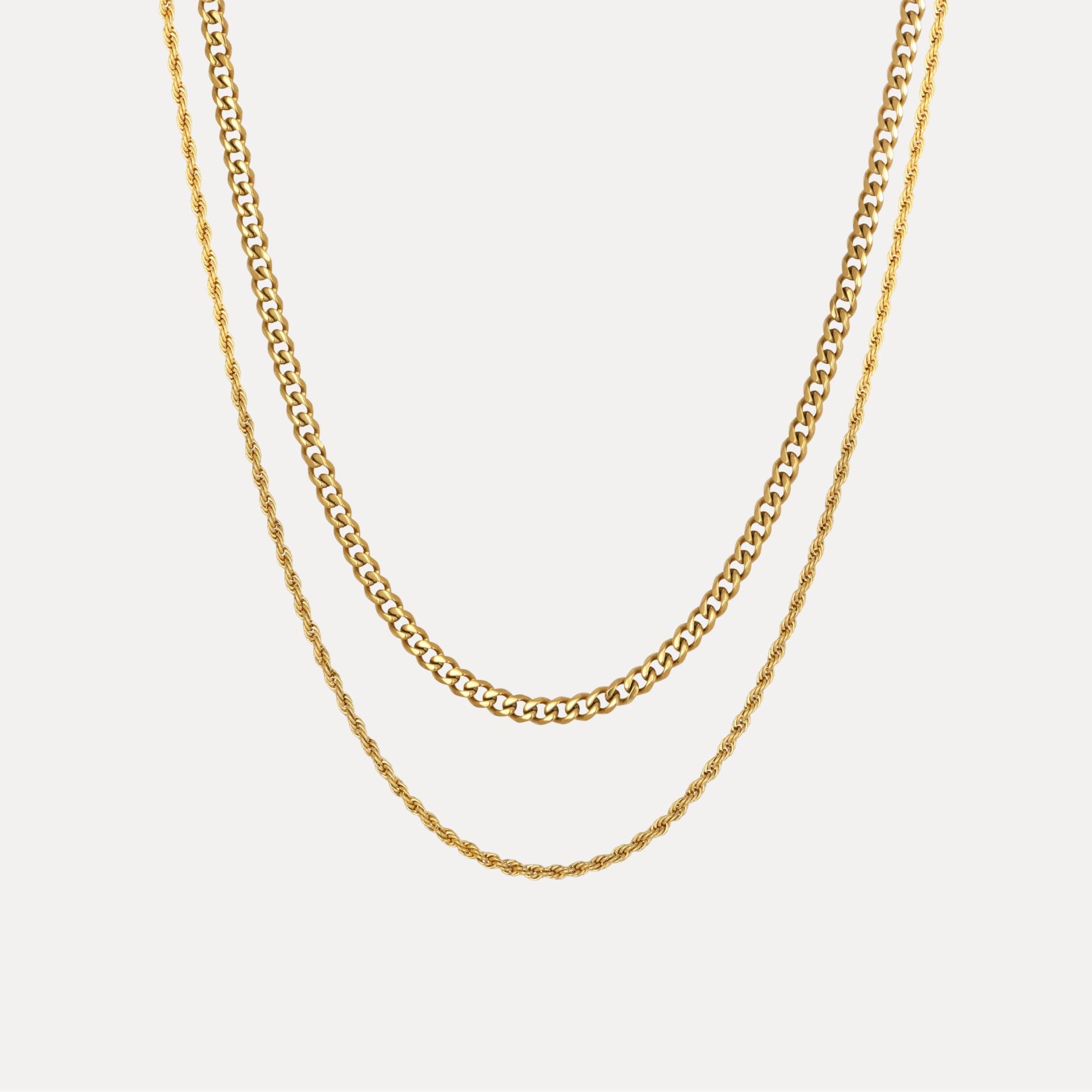 Gold Cuban + Rope Stack Chain Necklace Set For Men By Twistedpendant