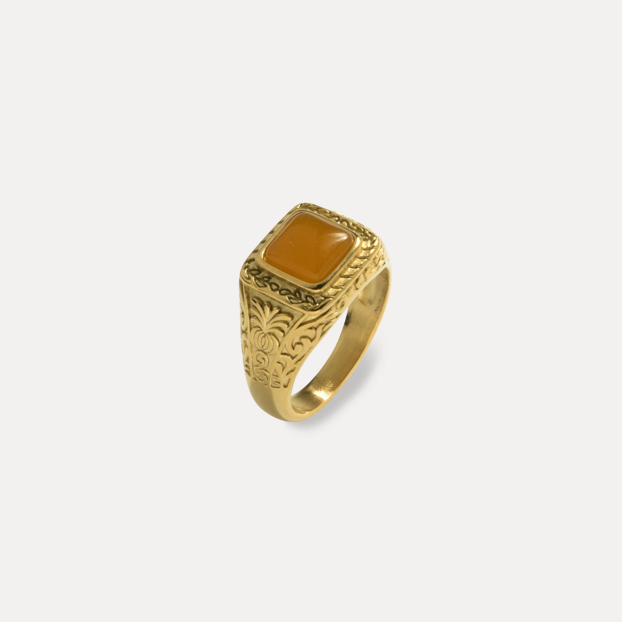 Mens Ring - Gold Orange Signet Ring For Men - By Twistedpendant