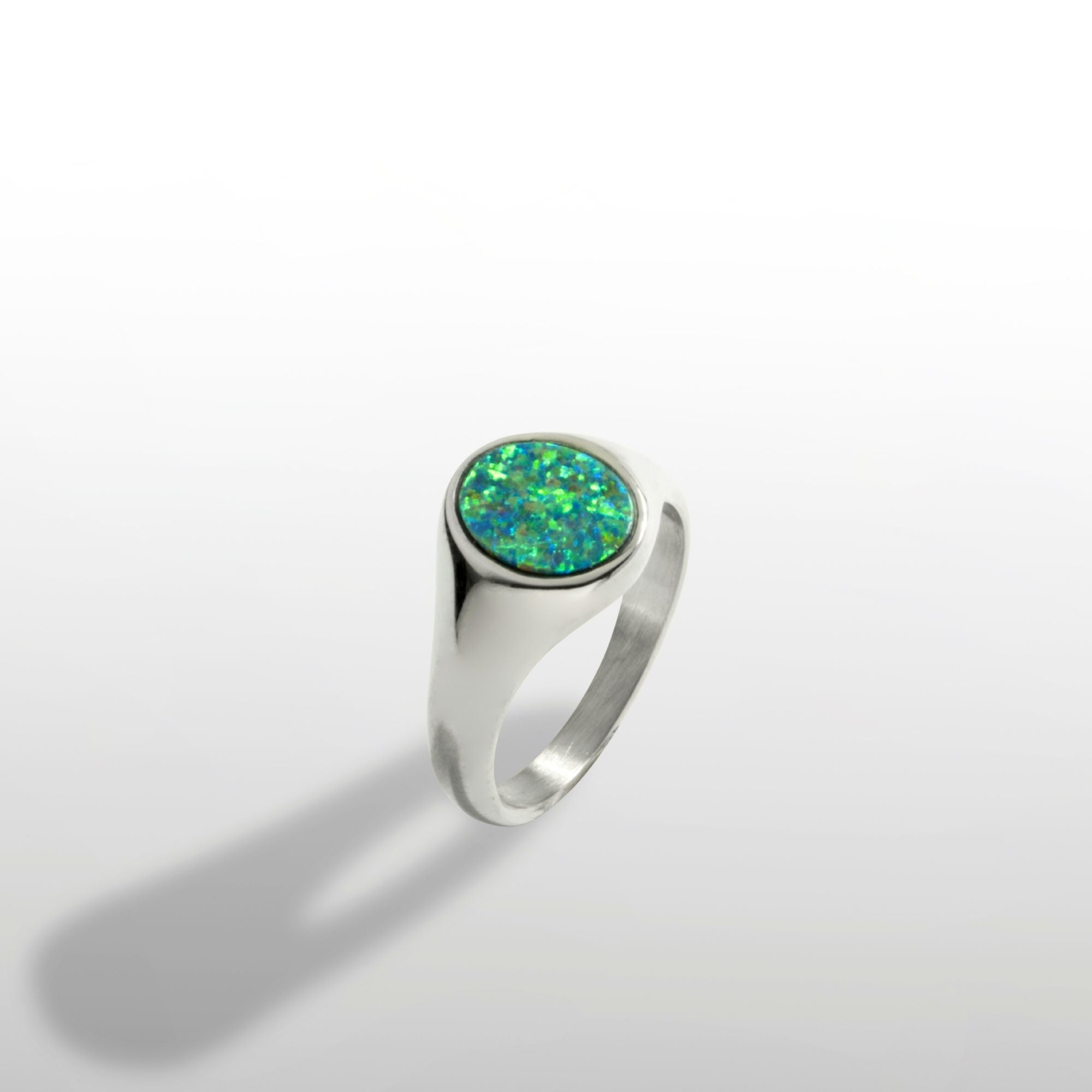 Green Opal Signet Ring - Silver