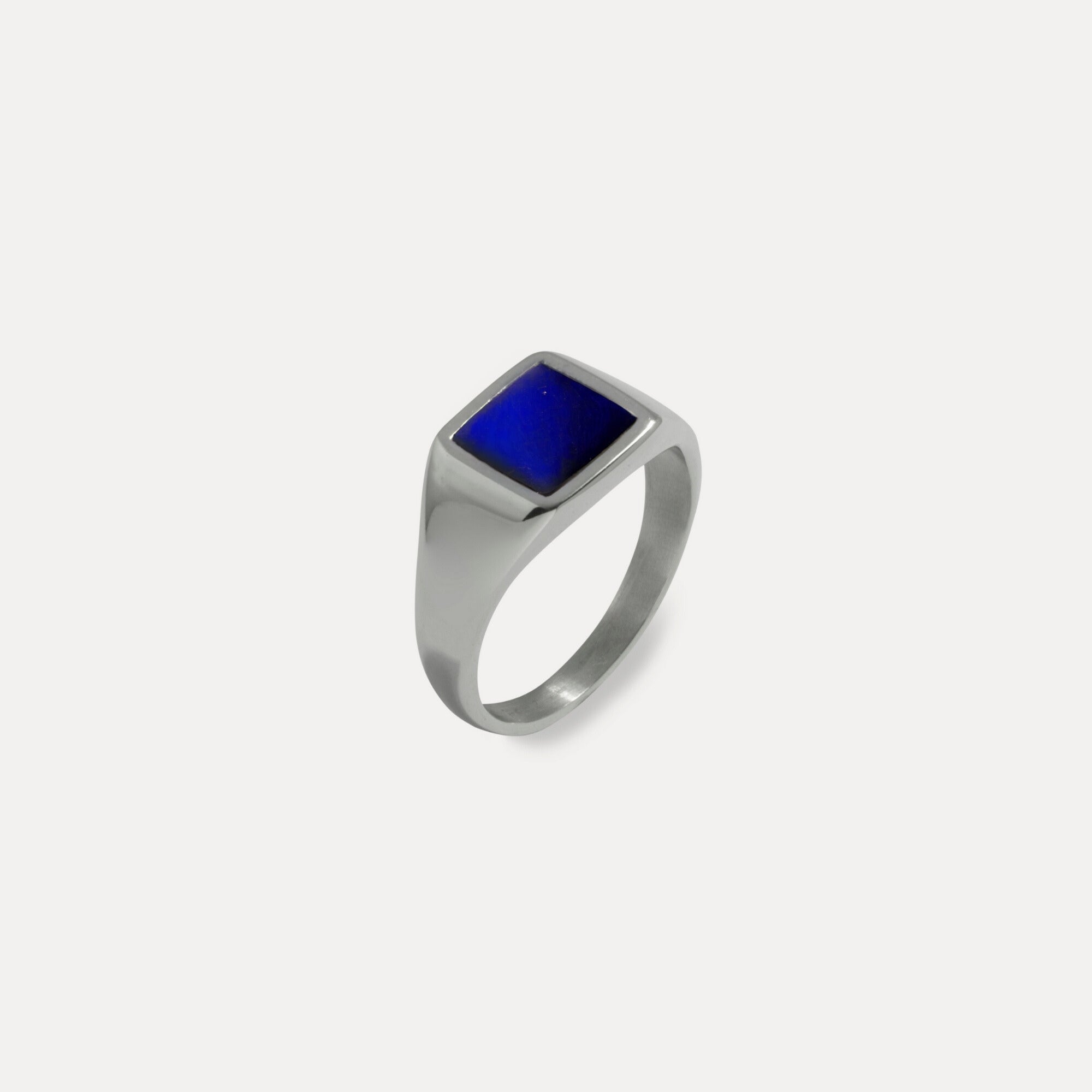 Mens Rings - Silver Square Lapis Lazuli Signet Ring - By Twistedpendant