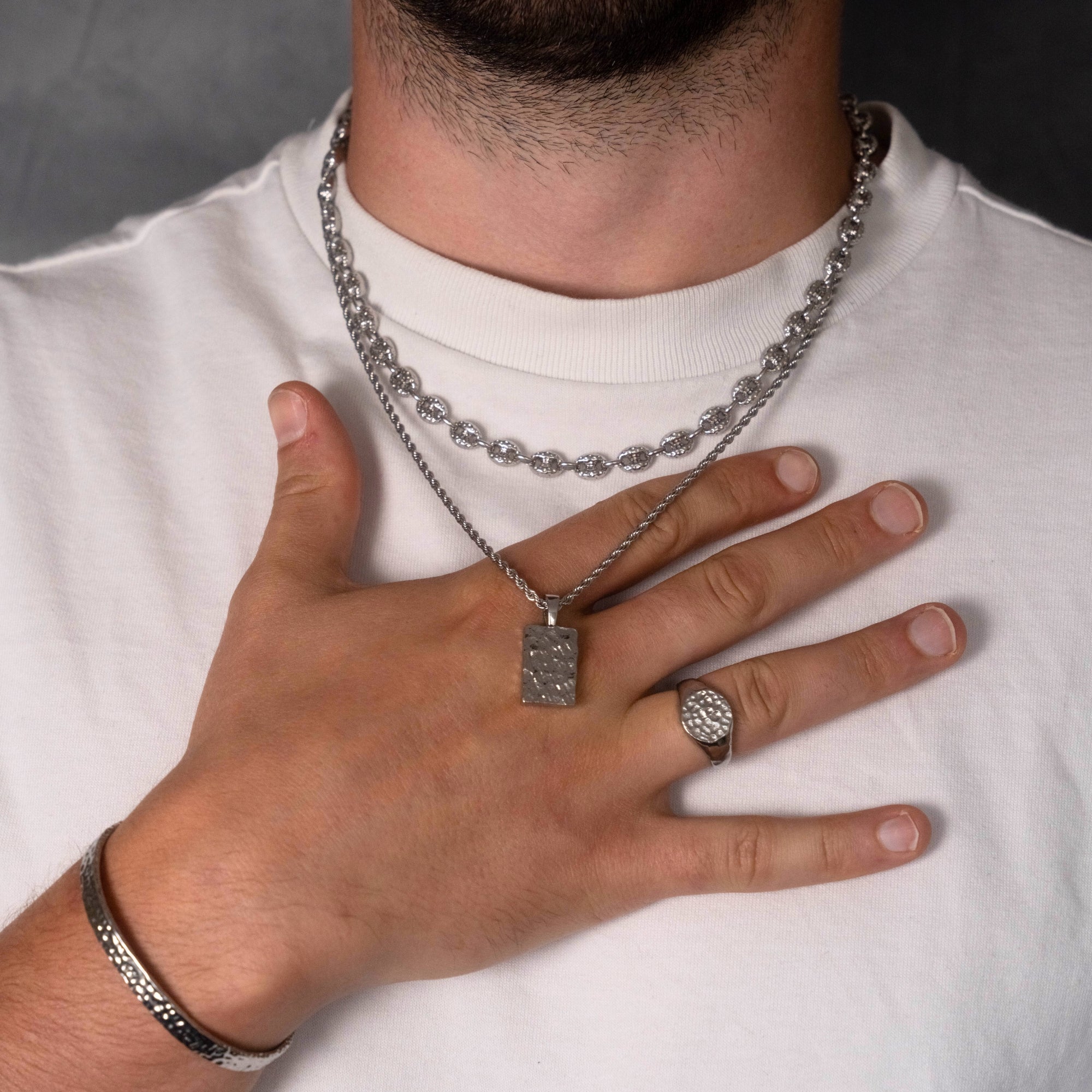Hammered Necklace Set (Silver)
