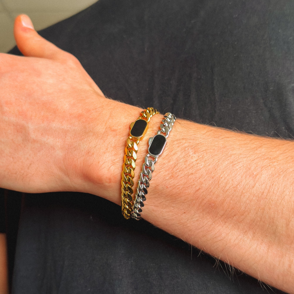 Onyx Thick Cuban Bracelet (8MM) – Silver