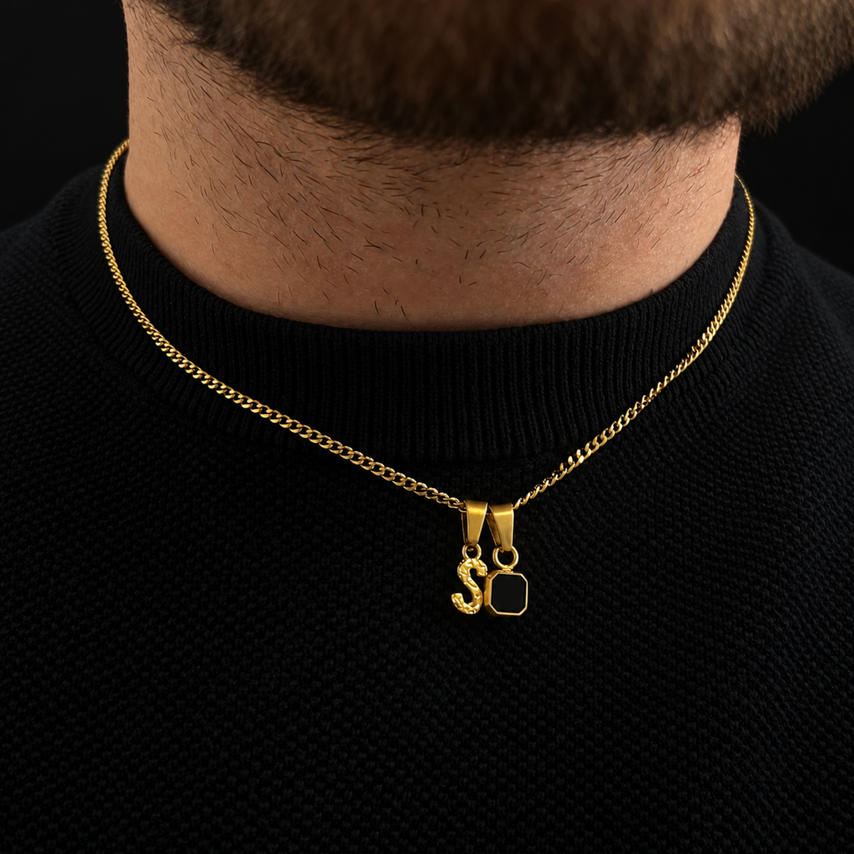 Initial X Onyx Set - Gold