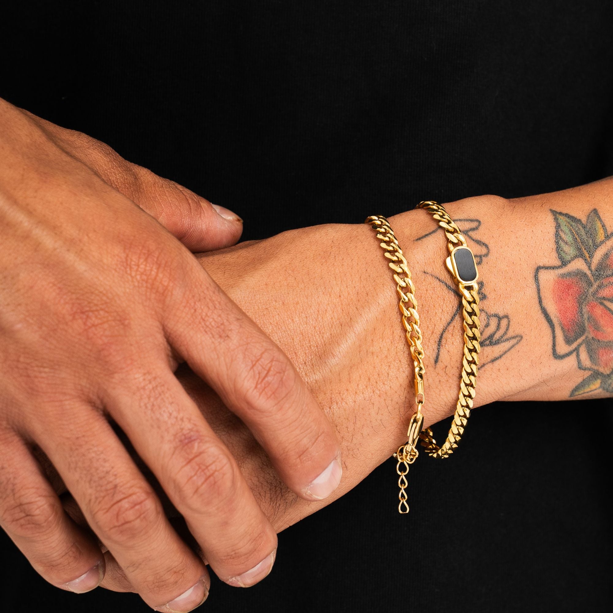 Onyx Cuban Bracelet (5MM) - Gold