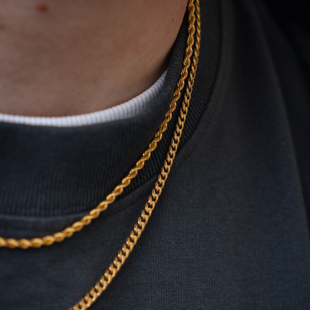 Gold Cuban + Rope Stack Chain Necklace Set For Men By Twistedpendant