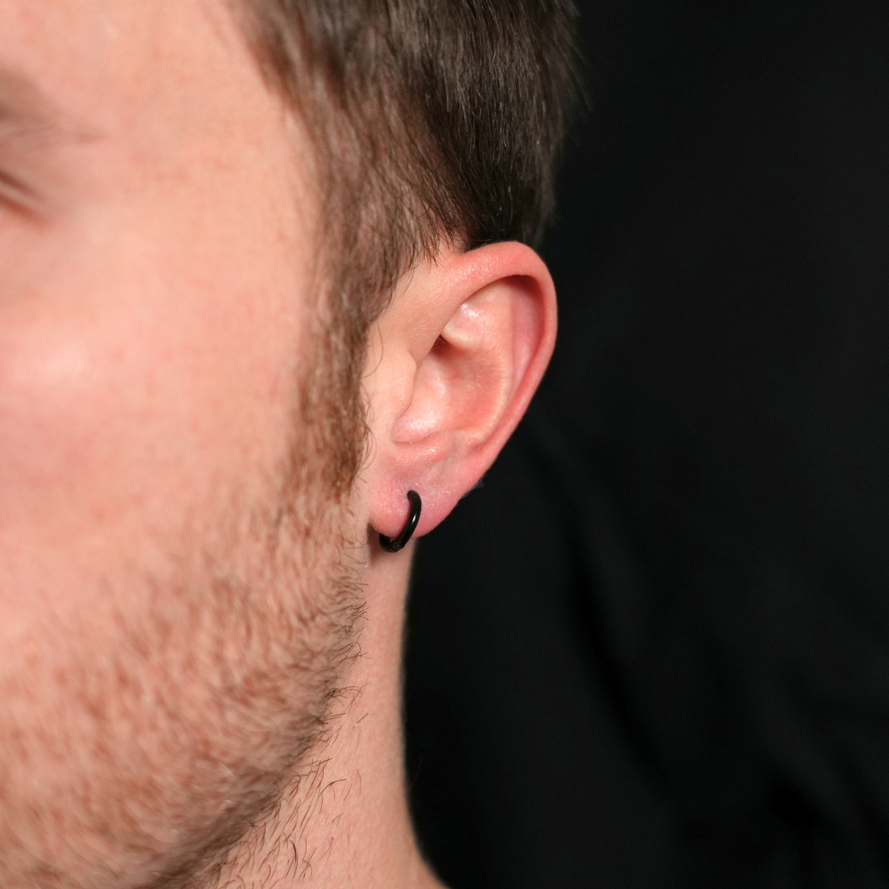 Mens Earrings - Black Hoop Earring For Men - By Twistedpendant