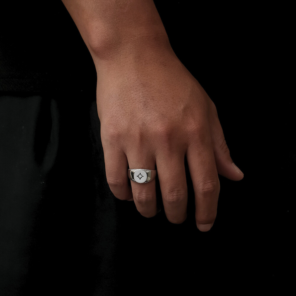 North Star Signet Ring For Men - Mens Silver Rings - By Twistedpendant