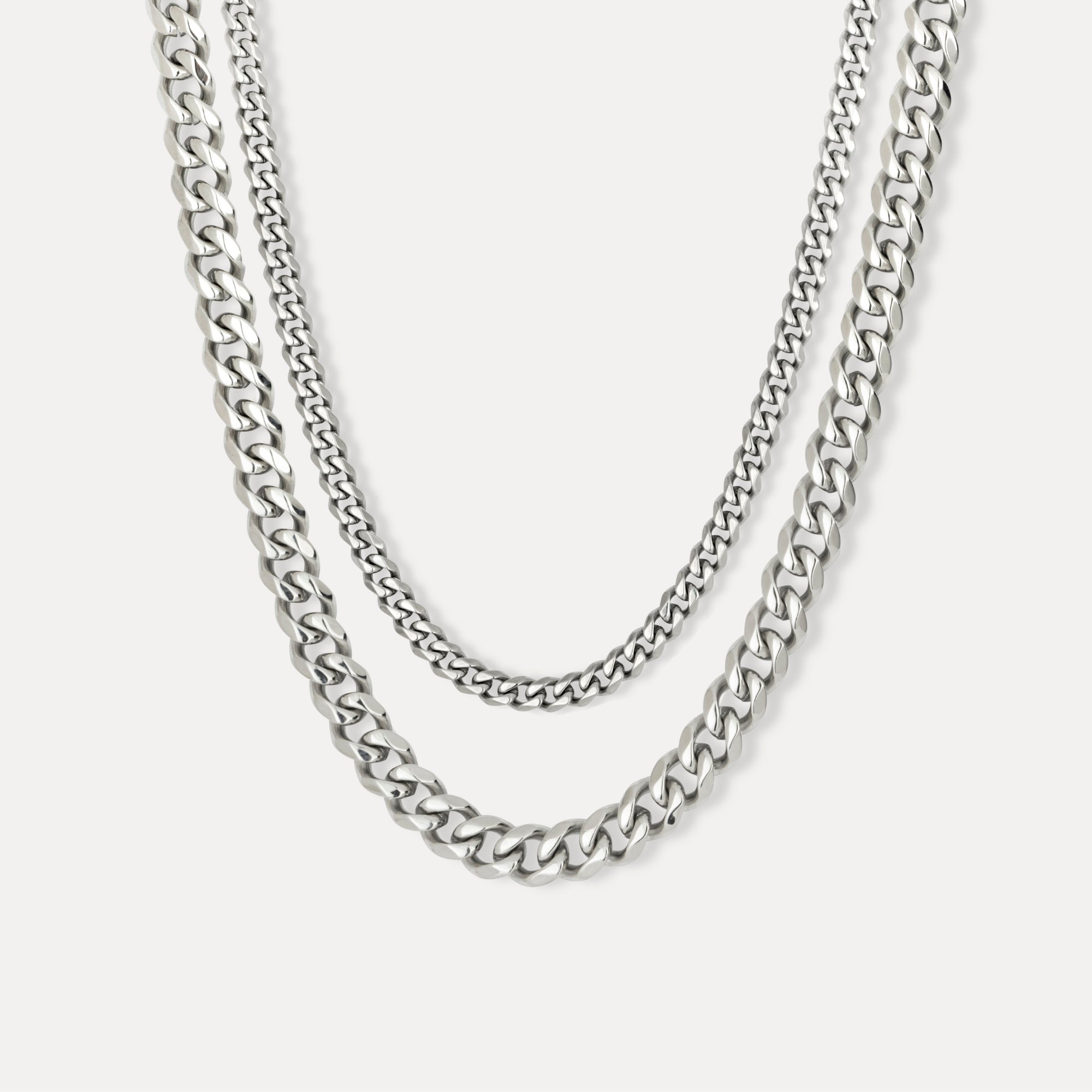 Silver Cuban Chain Layer Necklace Stack By Twistedpendant