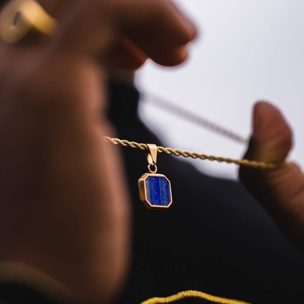 Blue & Gold Lapis Pendant Necklace For Men | Twistedpendant
