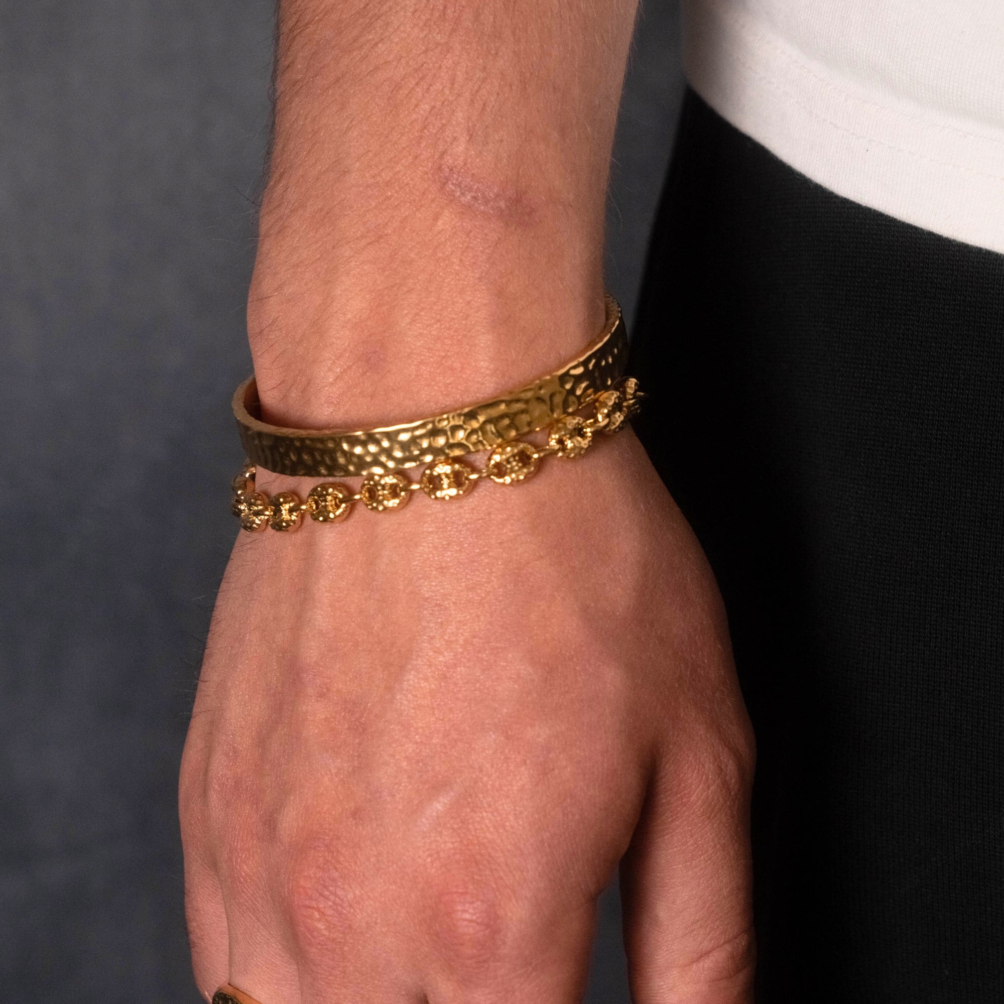 Gold Cuff + Mariner Stack Bracelet