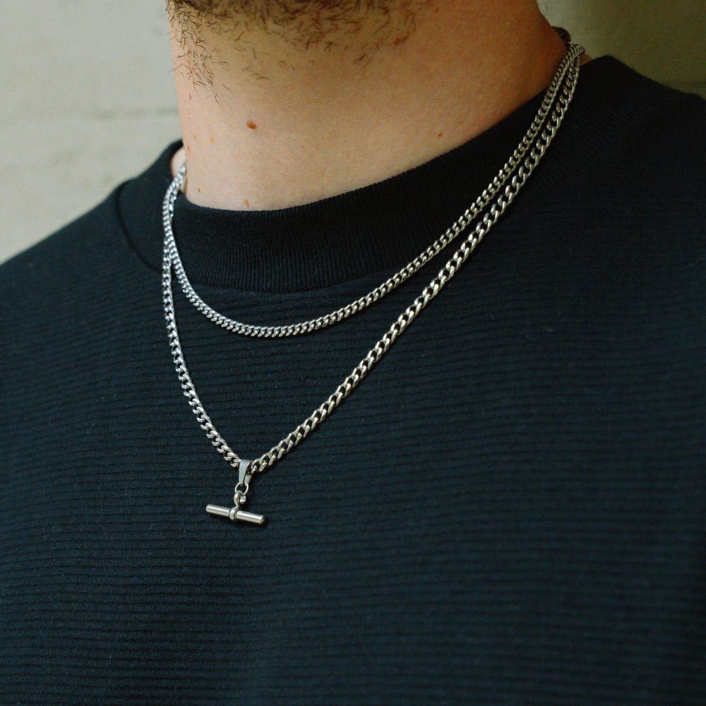 T-Bar Necklace - Silver T-Bar Pendant Necklace For Men By Twistedpendant