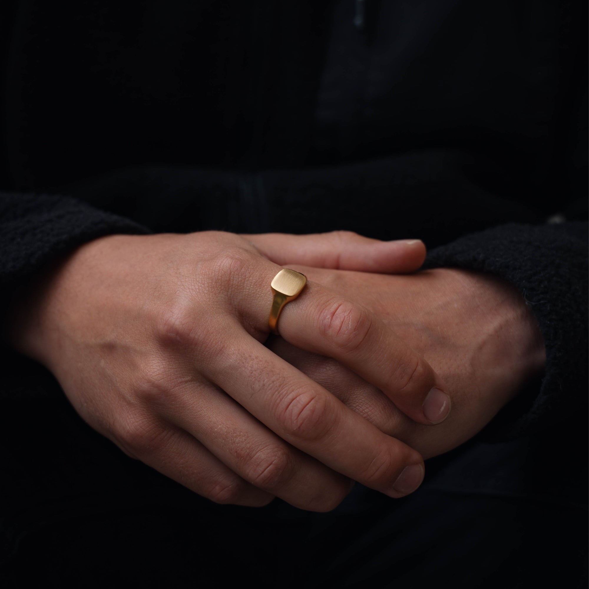 Gold Square Matte Signet Ring For Men - By Twistedpendant