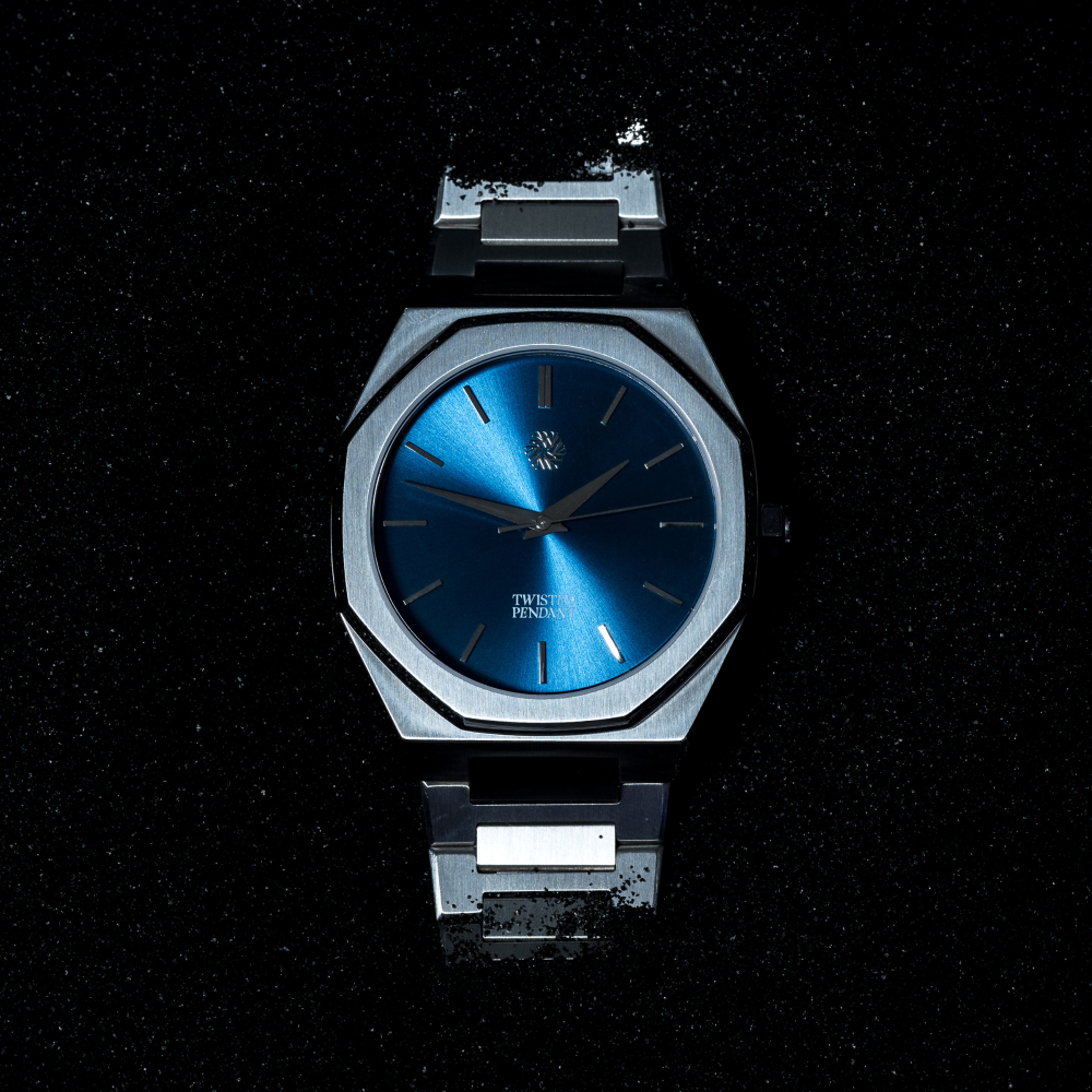 Mens Silver & Navy Watch - Silver Watches For Men - By Twistedpendant