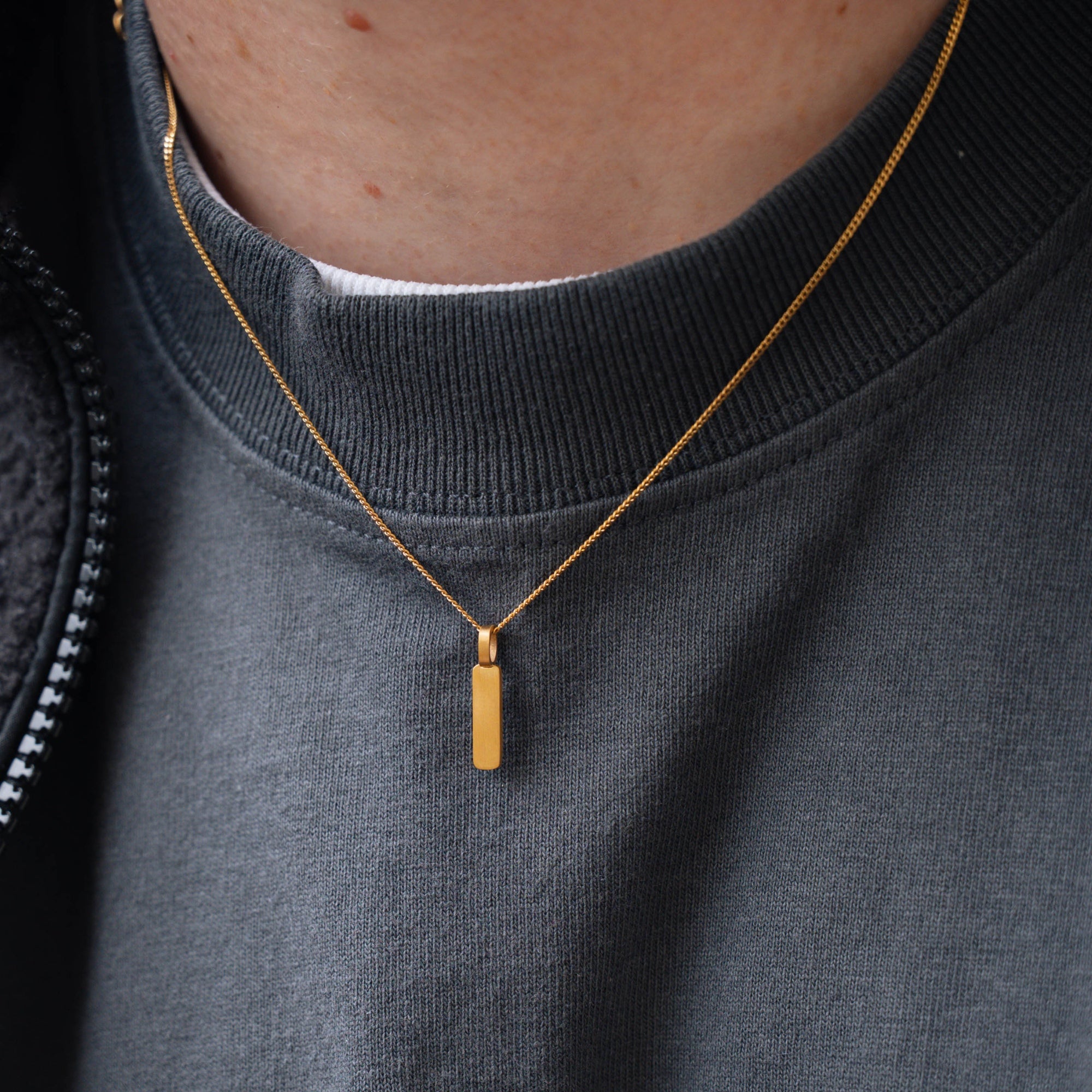 Gold Matte Bar Pendant Necklace - Gold Necklace For Men By Twistedpendant