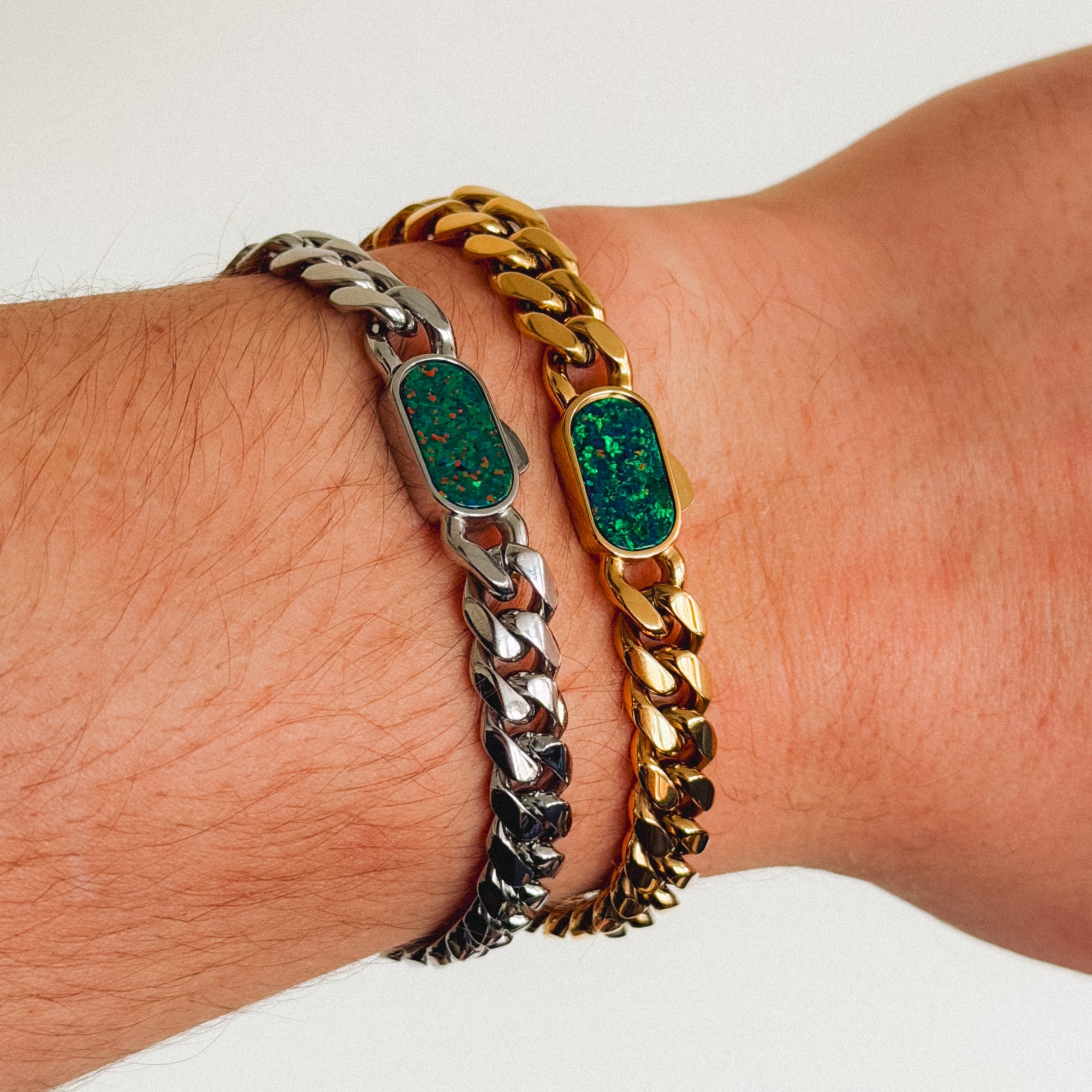 Opal Thick Cuban Bracelet (8MM) – Gold