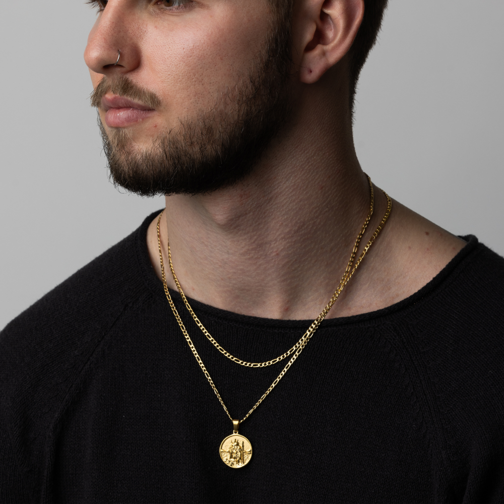 Mens Gold St Christopher Necklace - Mens Gold Necklace | Twistedpendant