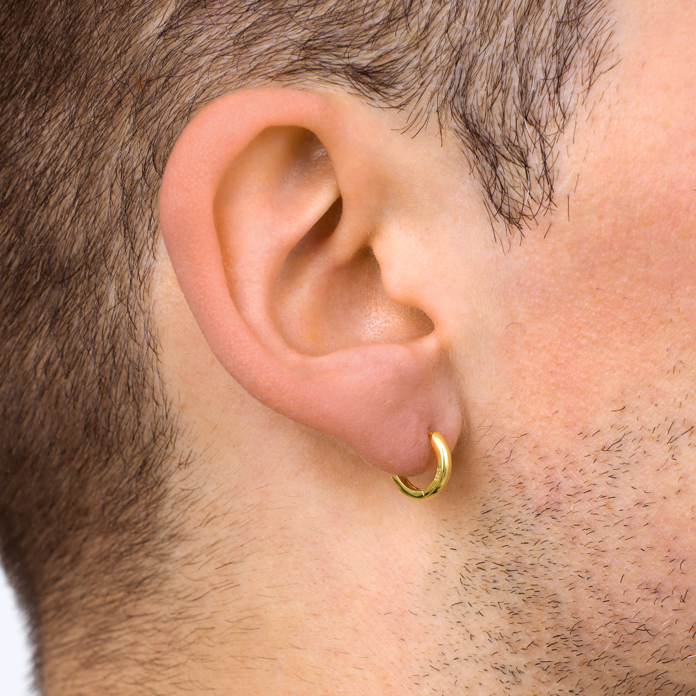 14k Gold Huggie Hoop Earrings (12MM) | Mens Earrings - Twistedpendant