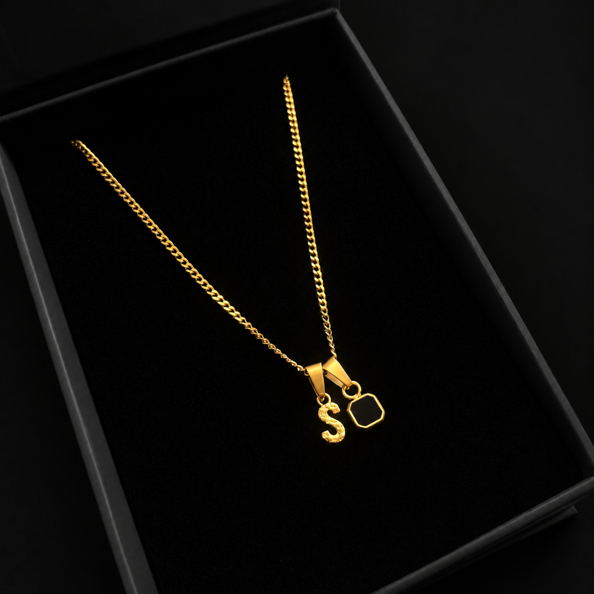 Initial X Onyx Set - Gold