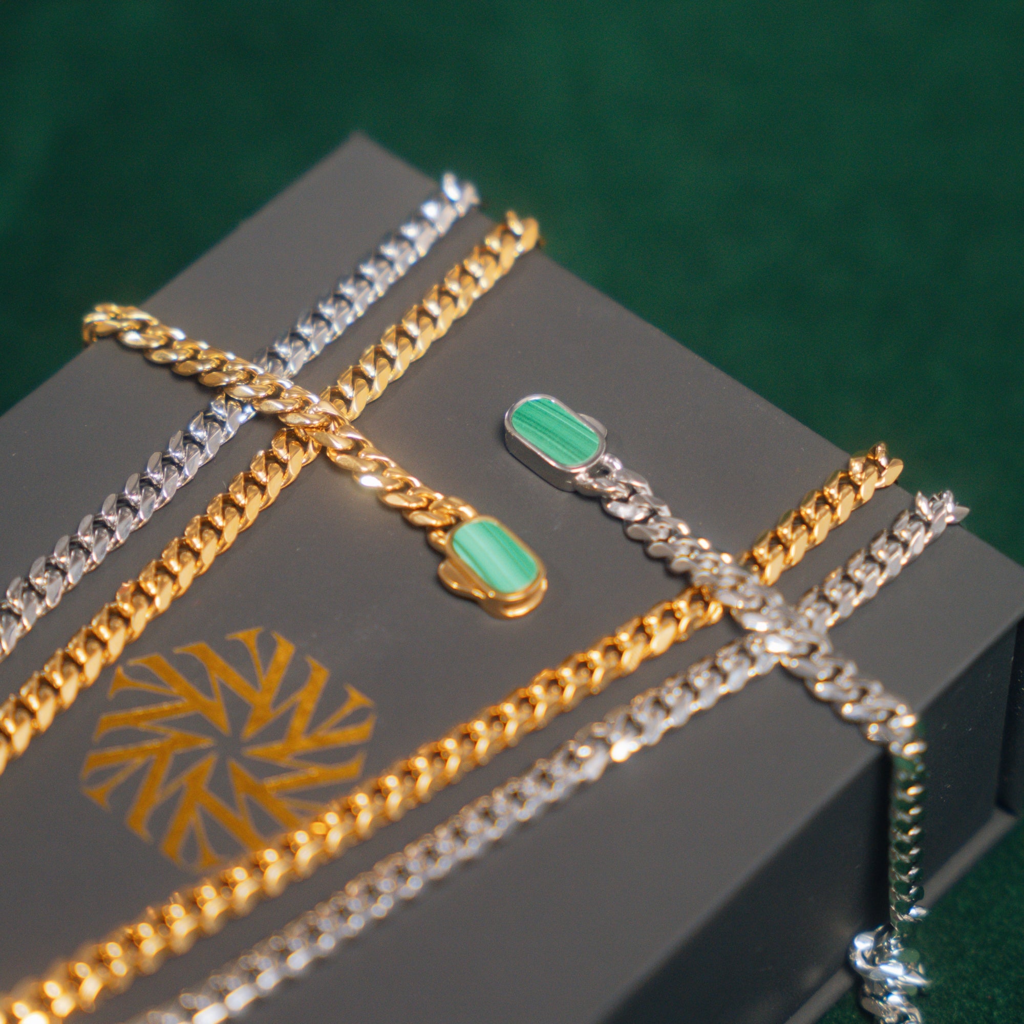 Malachite Cuban Bracelet (5MM) - Gold