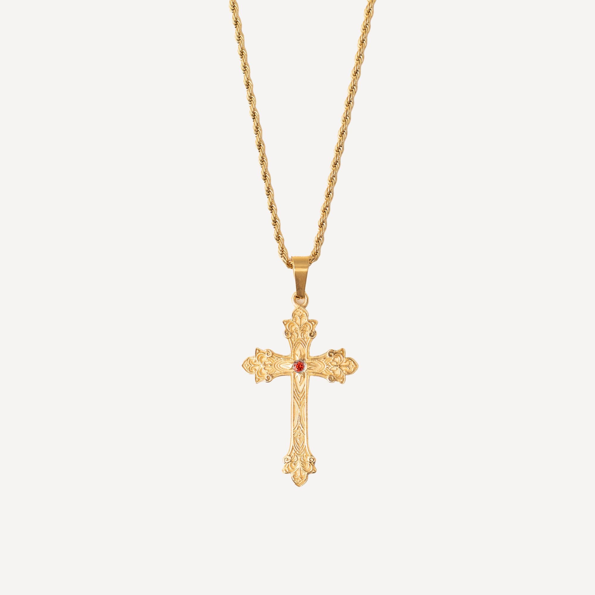 Vintage Gem Cross (Red) - Gold