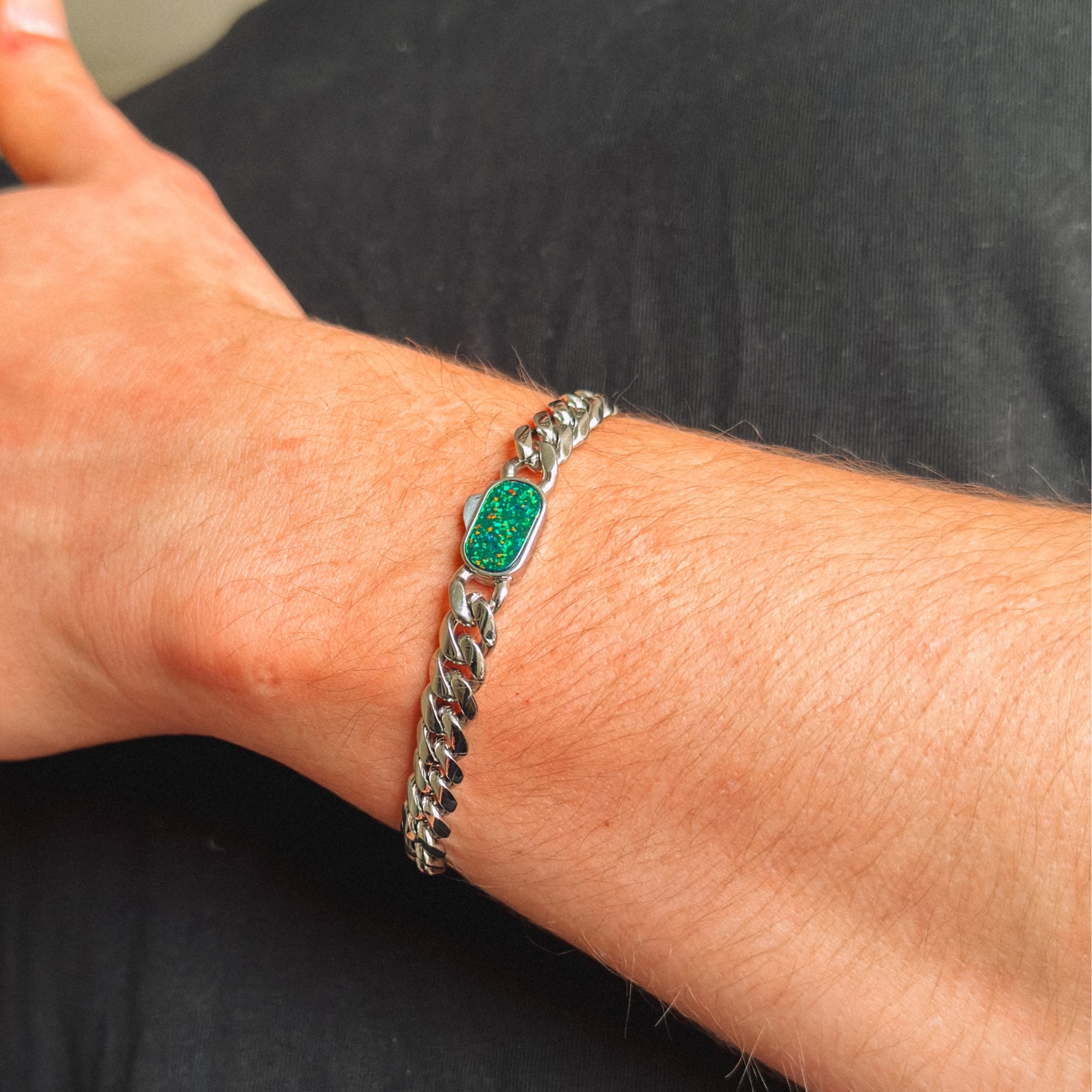 Opal Thick Cuban Bracelet (8MM) – Silver