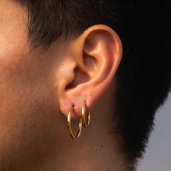 Mens Gold Hoop Earrings - Thick 18K Gold Hoops For Men By Twistedpendant