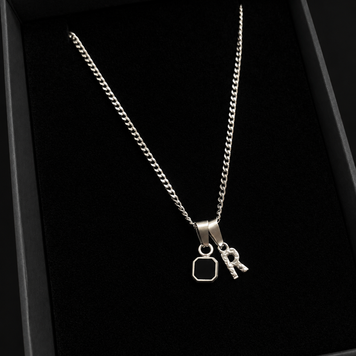 Initial X Onyx Set - Silver