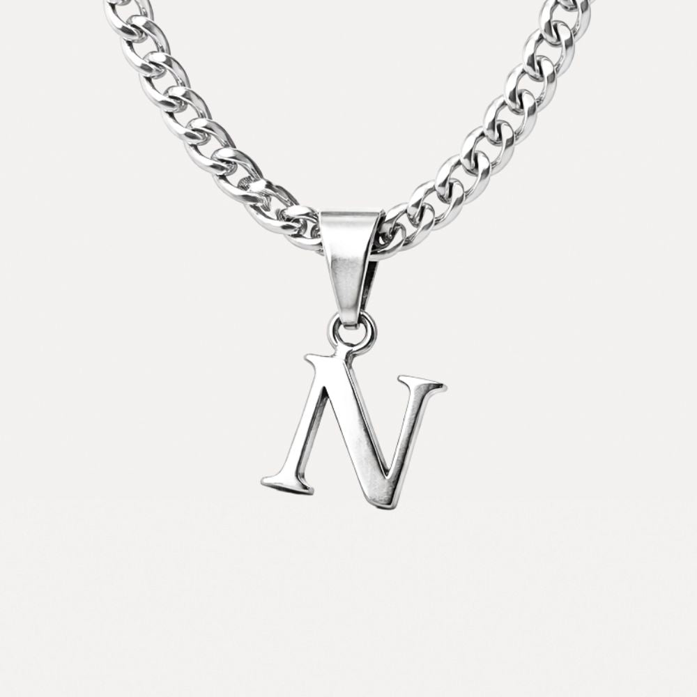 Mini Initial with Cuban Chain - Silver