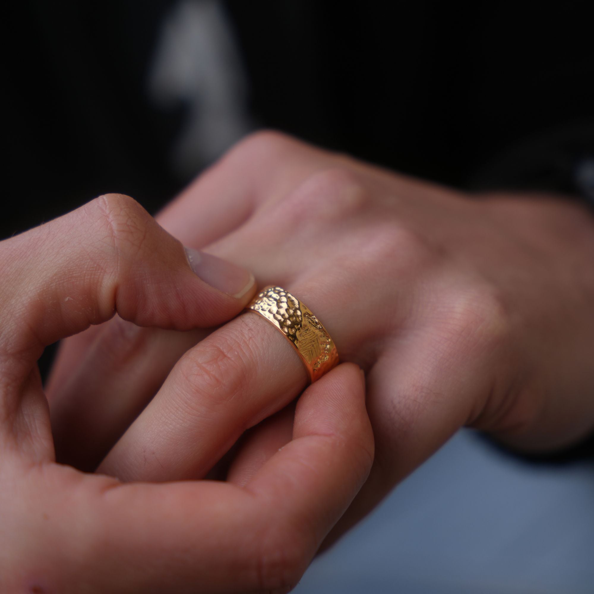 Gold Hammered Band Ring for Men | Chunky Textured Design Ring