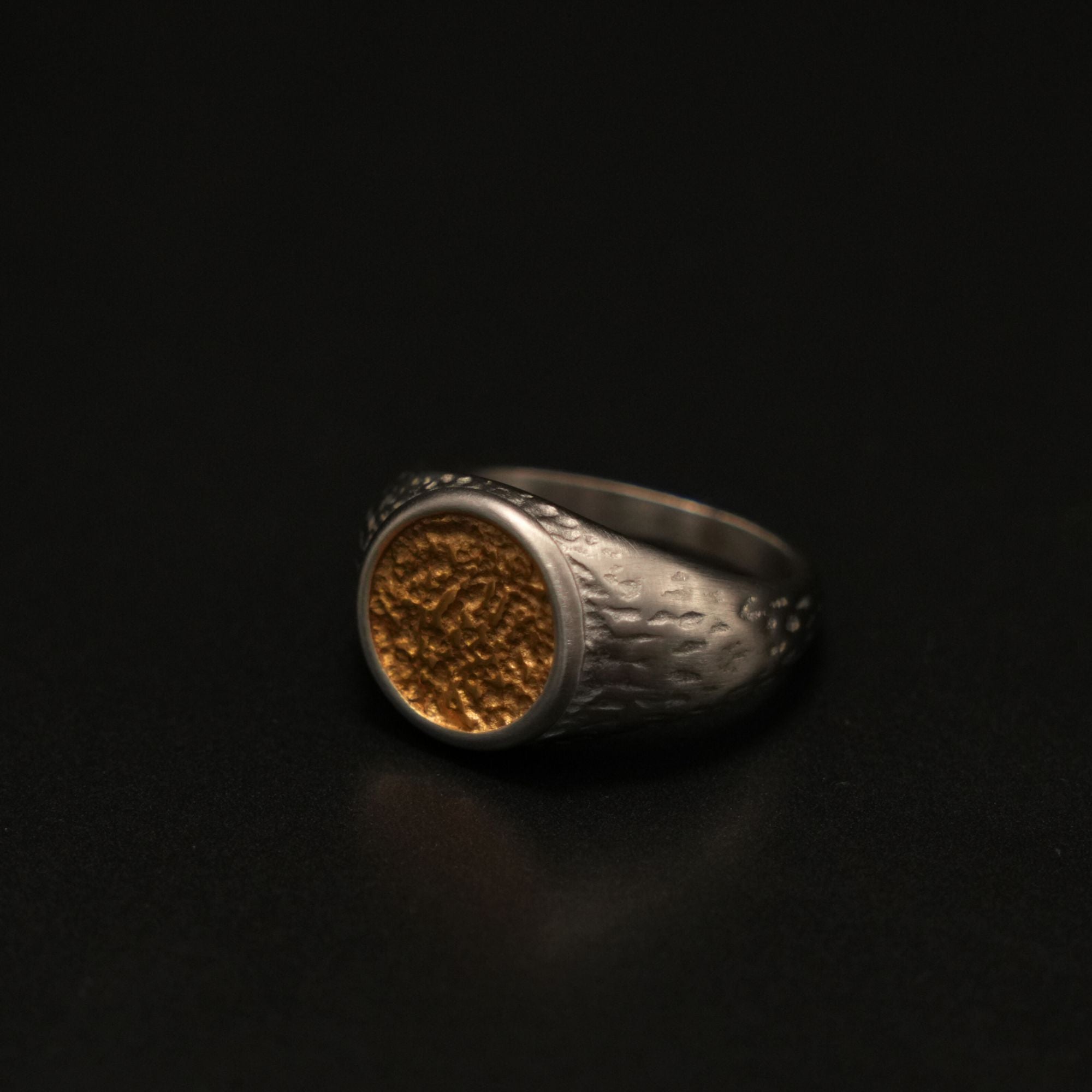 Solaris Ring | Two Tone Hammered Signet Ring for Men