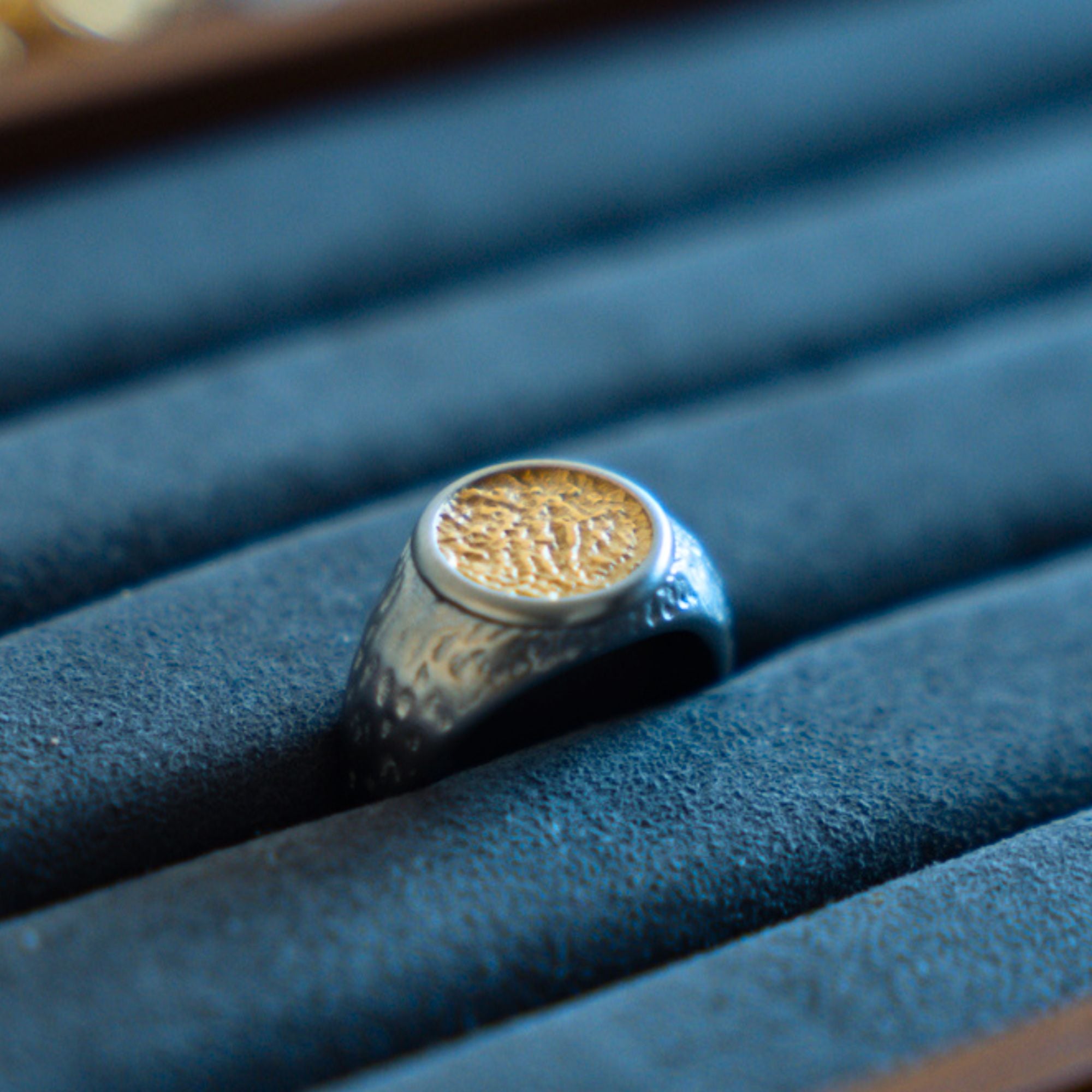 Solaris Ring | Two Tone Hammered Signet Ring for Men