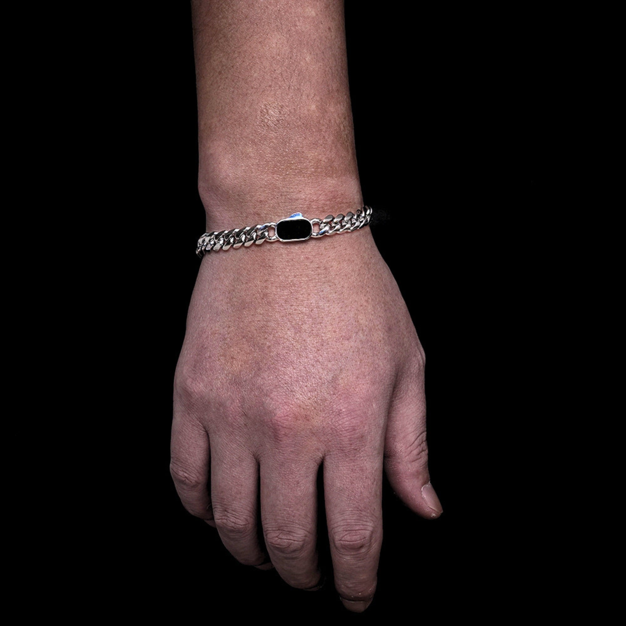 Onyx Thick Cuban Bracelet (8MM) – Silver