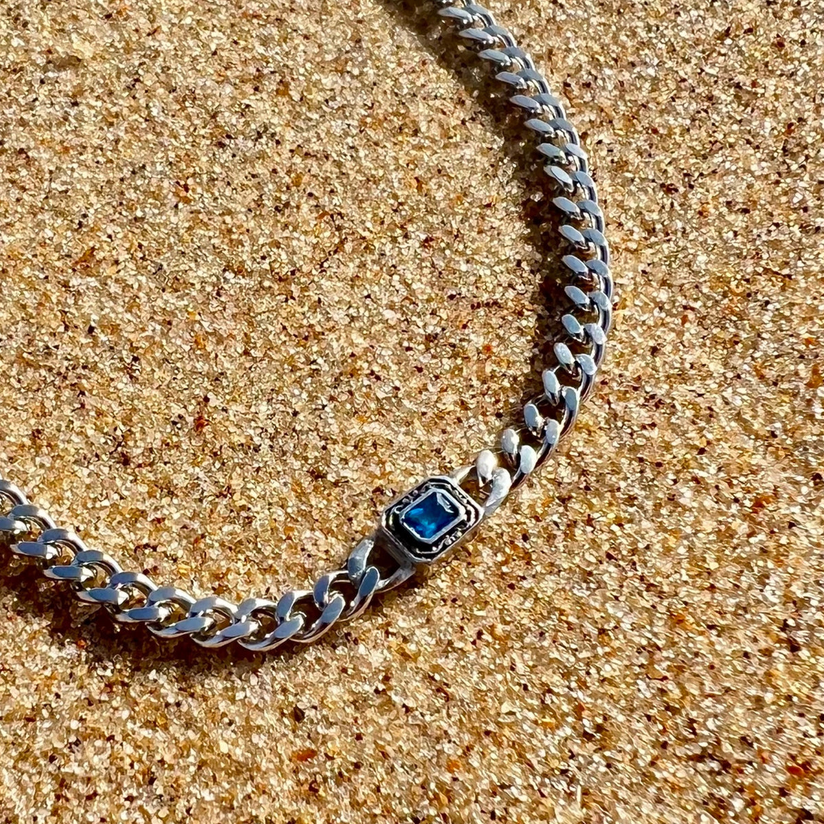 Sapphire Cuban Chain (4MM) - Silver