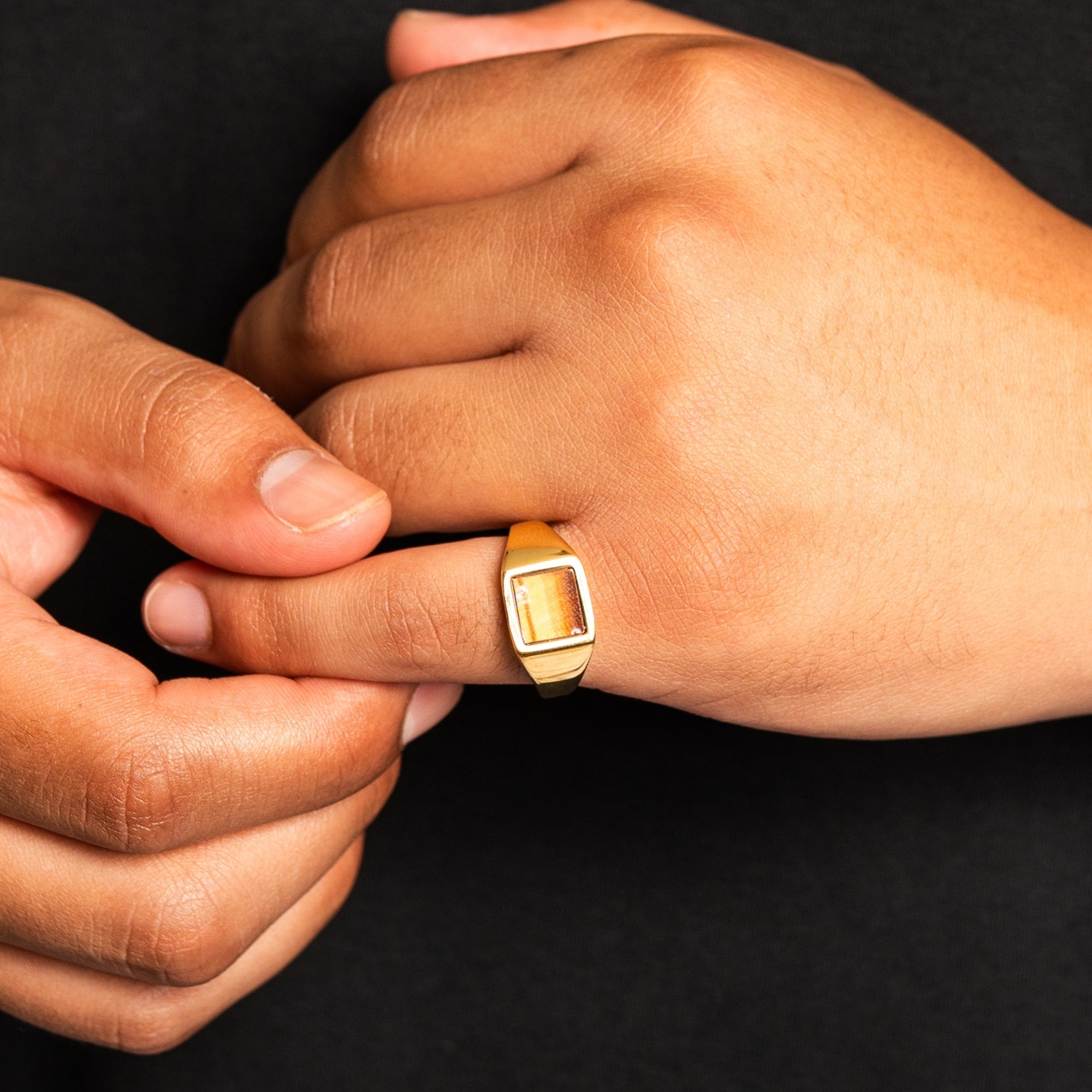 Square Red Tigers Eye Ring - Gold
