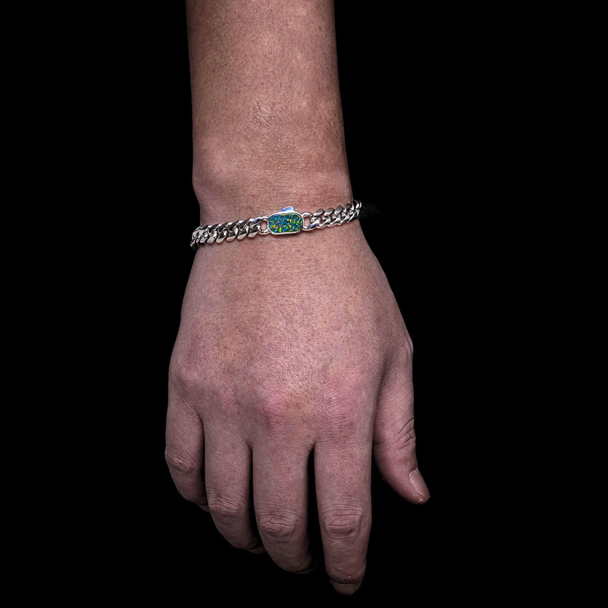 Opal Thick Cuban Bracelet (8MM) – Silver