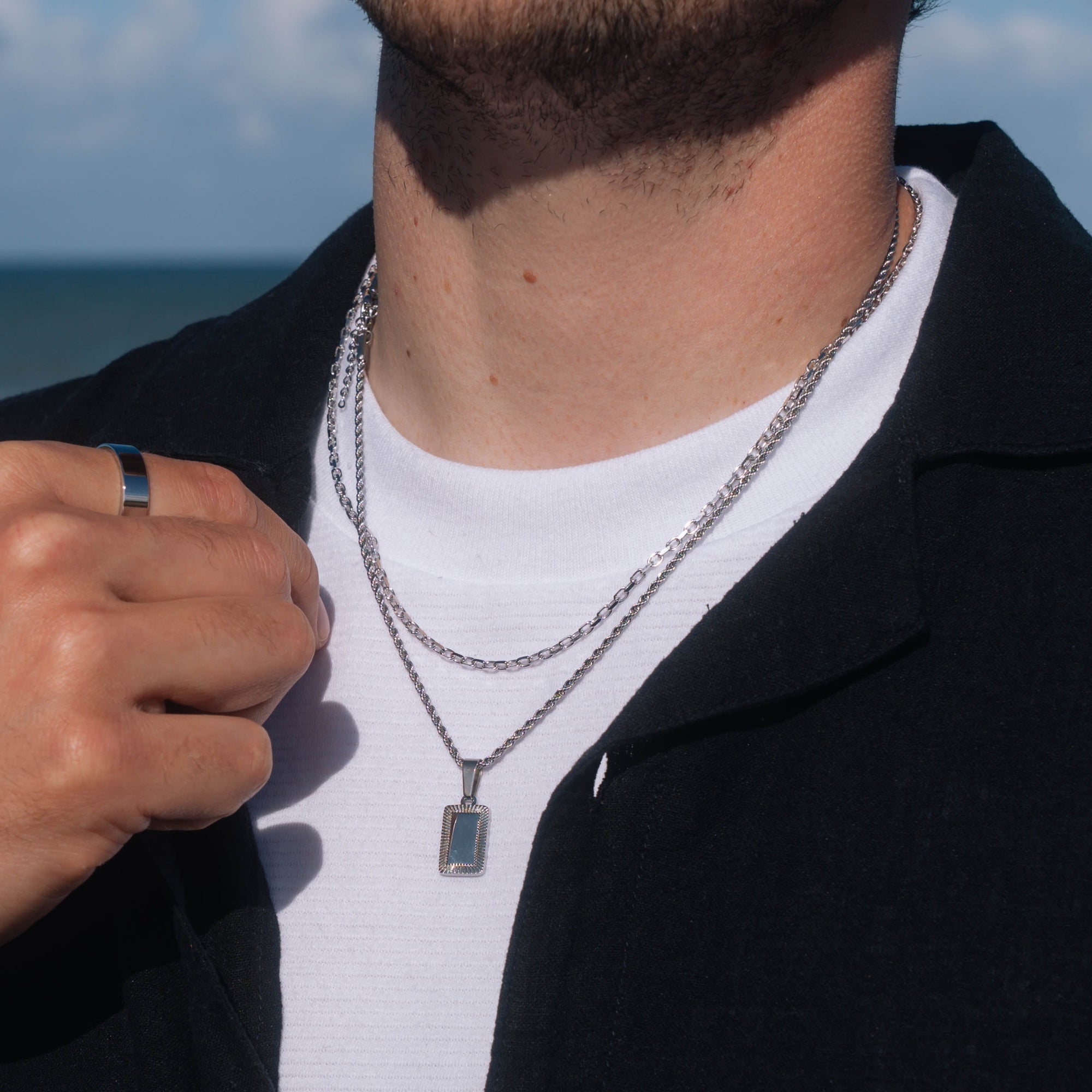Silver Rectangle Pendant Necklace - Mens Silver Pendant By Twistedpendant