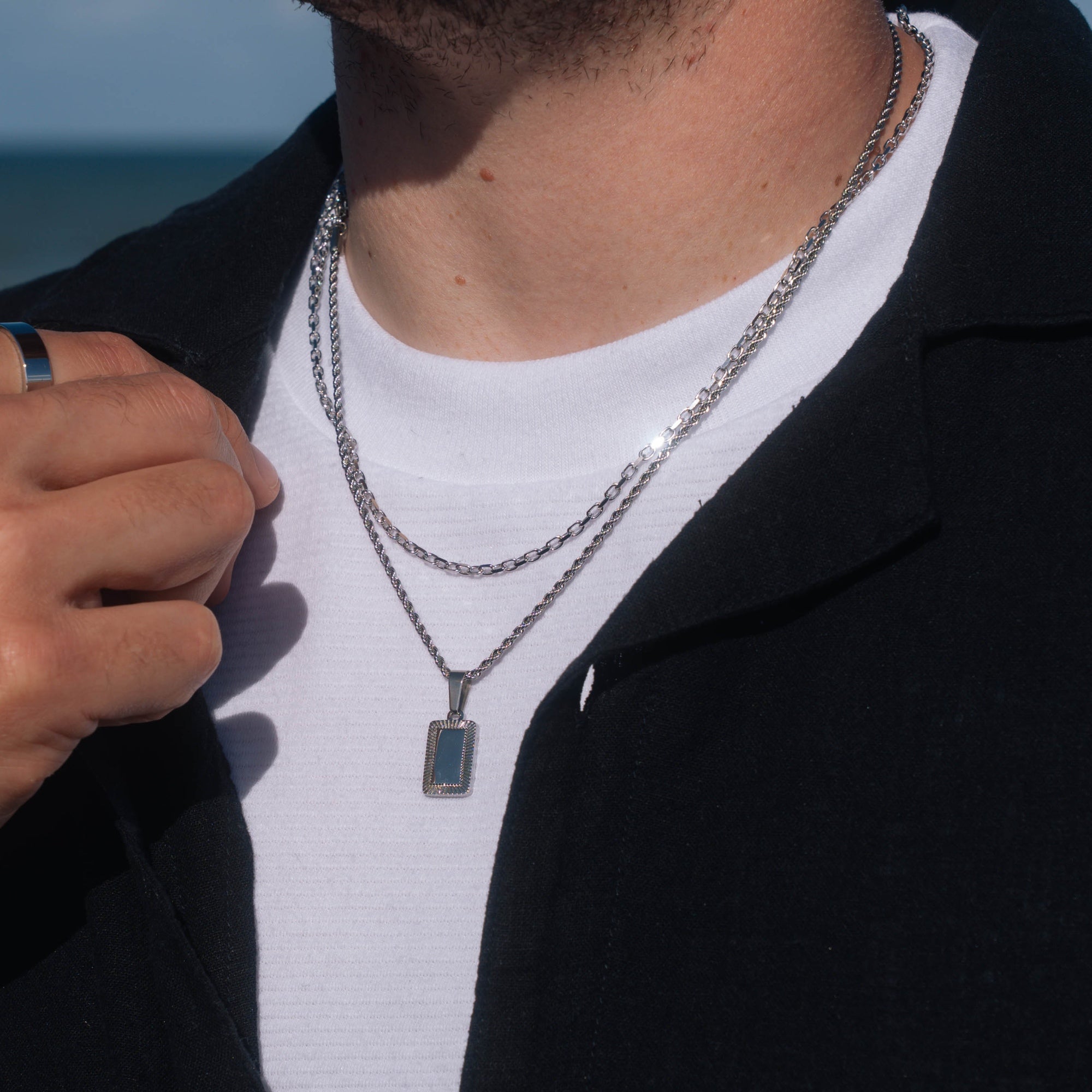 Silver Rectangle Pendant Necklace - Mens Silver Pendant By Twistedpendant