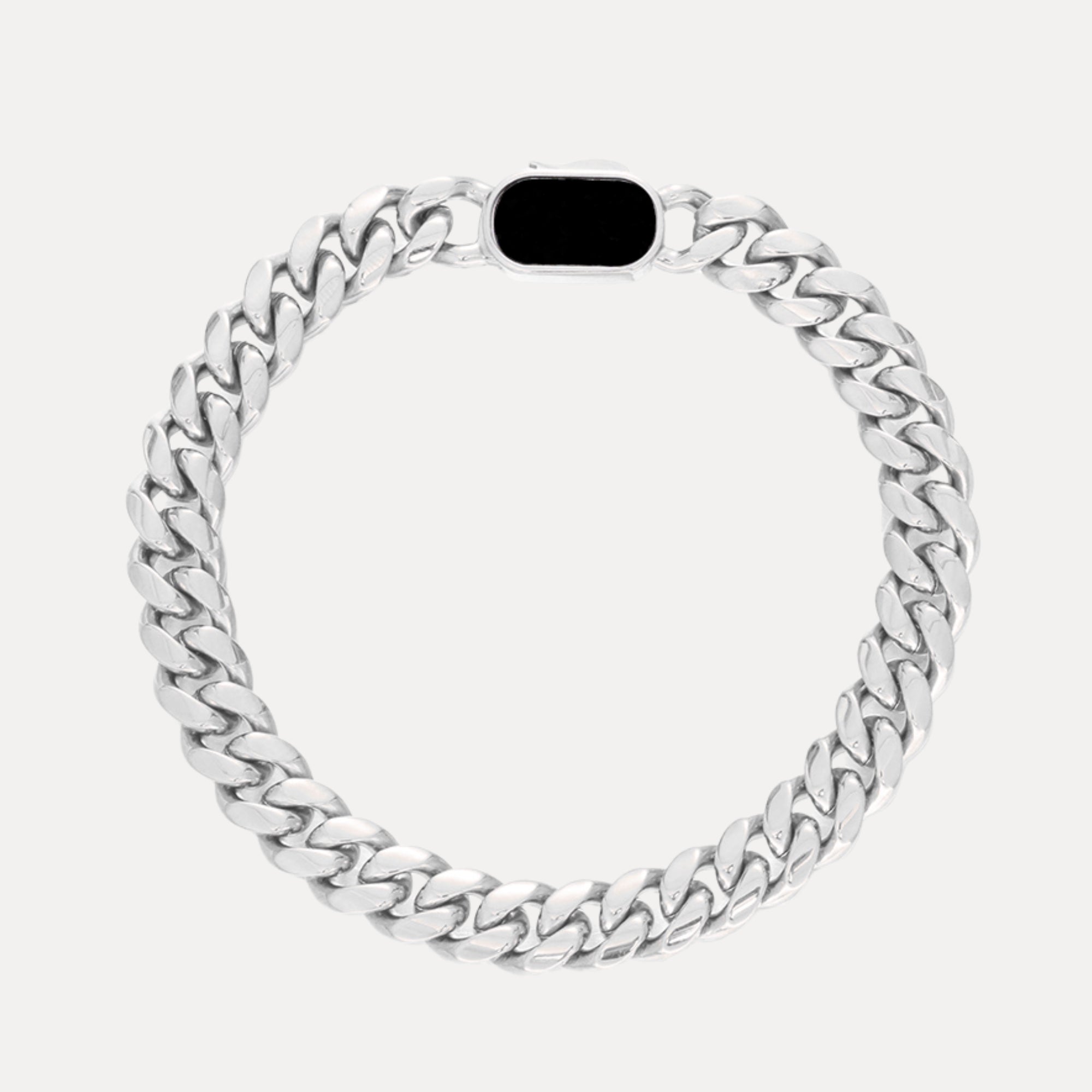 Onyx Thick Cuban Bracelet (8MM) – Silver