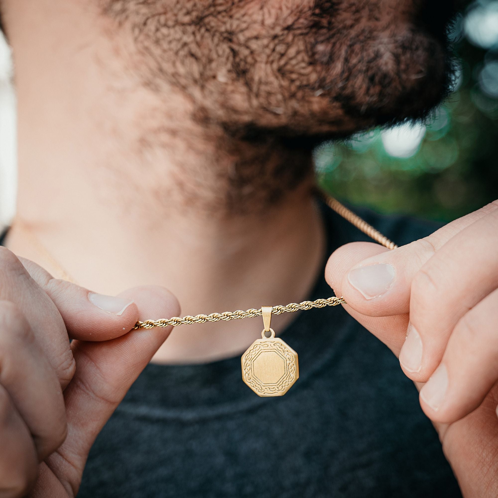 Men's Gold Octagon Pendant - Men's Small Necklace | Twistedpendant