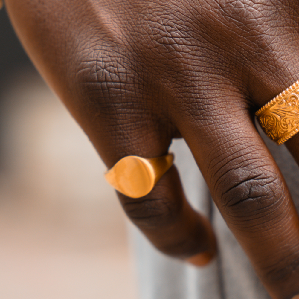 18K Gold Matte Signet Ring Men - Mens Gold Rings | By Twistedpendant