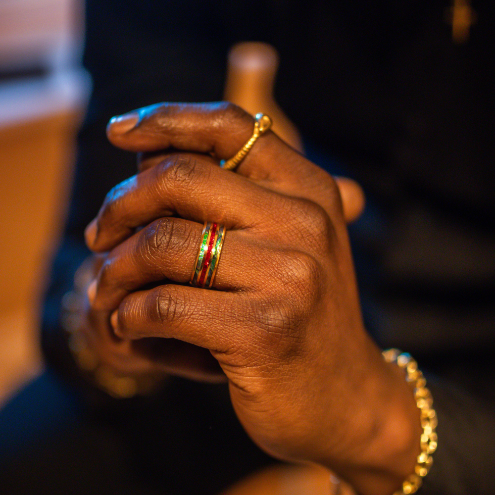 18K Gold Red Opal Band Ring - Mens Gold Band Rings - By Twistedpendant