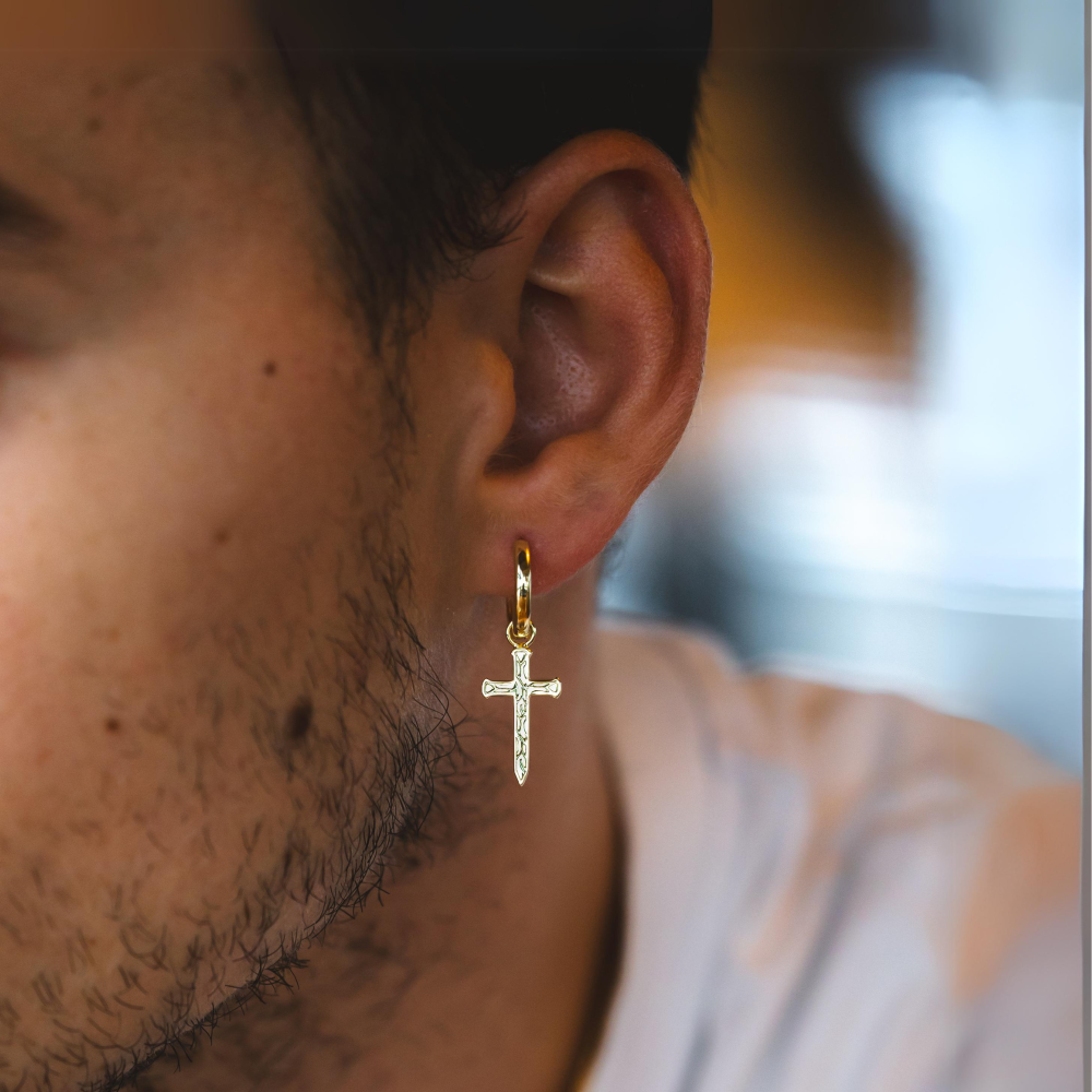 Mens Dagger Dangle Earrings - Mens Gold Dangle Earrings - By Twistedpendant