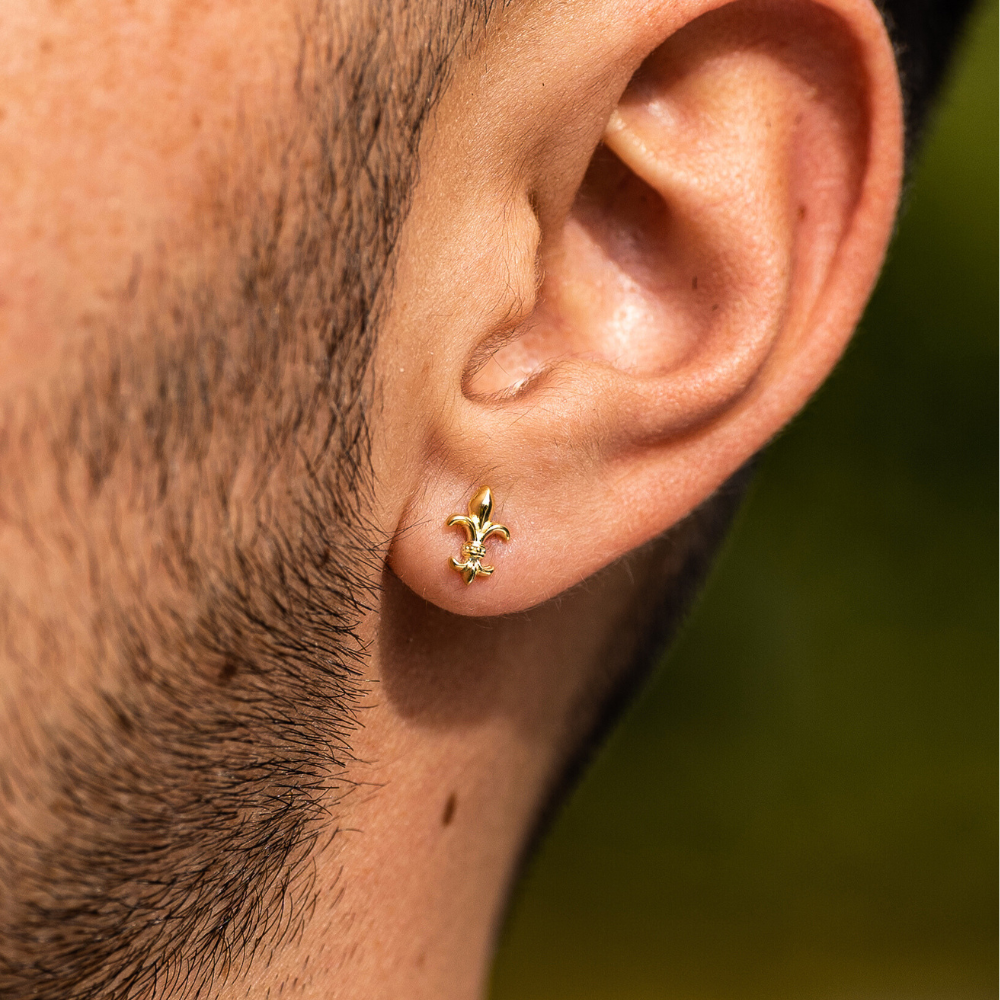 18K Gold Fleur Stud Earring - Mens Gold Earrings - By Twistedpendant