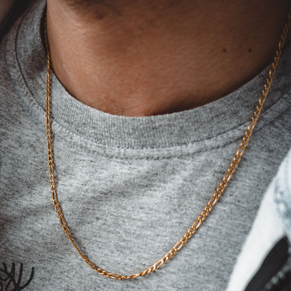 18K Gold Figaro Chain (3MM) For Men - Mens Gold Chain | Twistedpendant