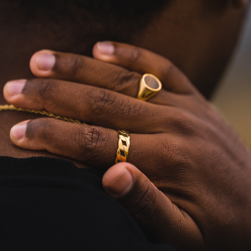 Mens Gold Cuban Ring | Shop Gold Band Rings for Men - By Twistedpendant