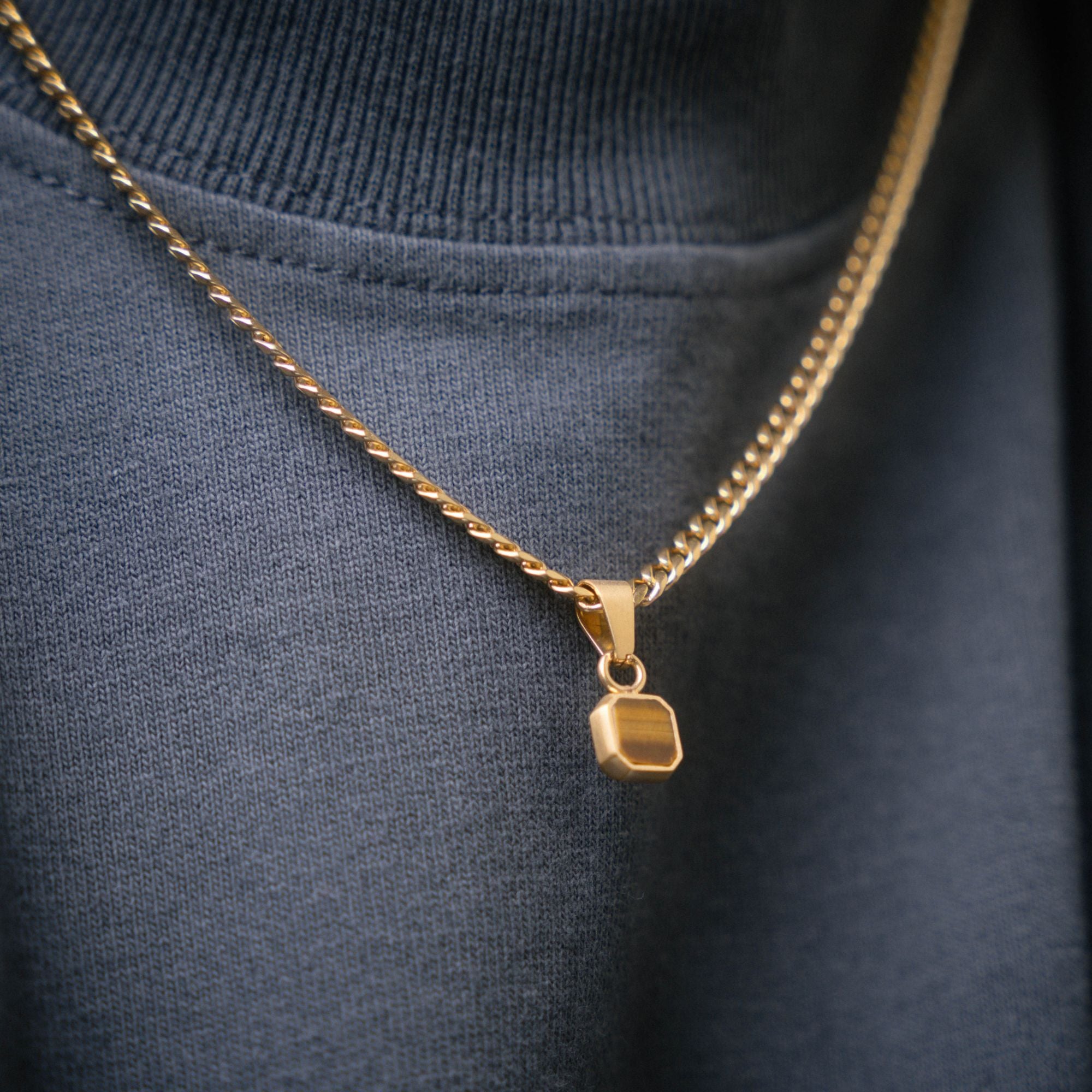 Mini Tiger Eye Necklace - Gold Necklace for Men - By Twistedpendant