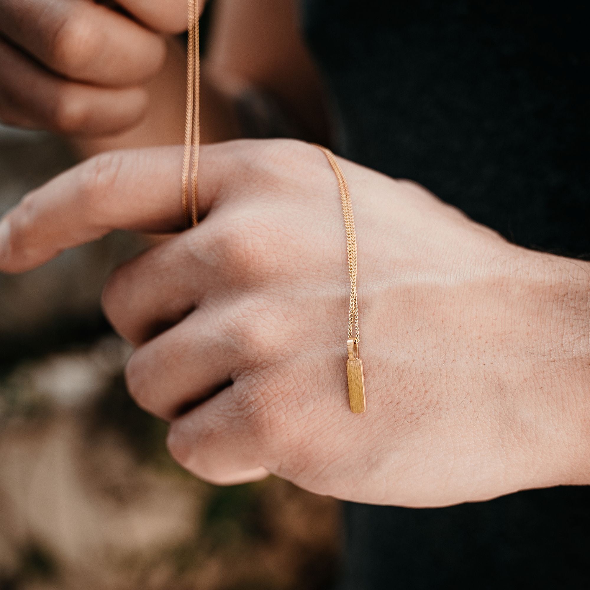 Gold Matte Bar Pendant Necklace - Gold Necklace For Men By Twistedpendant