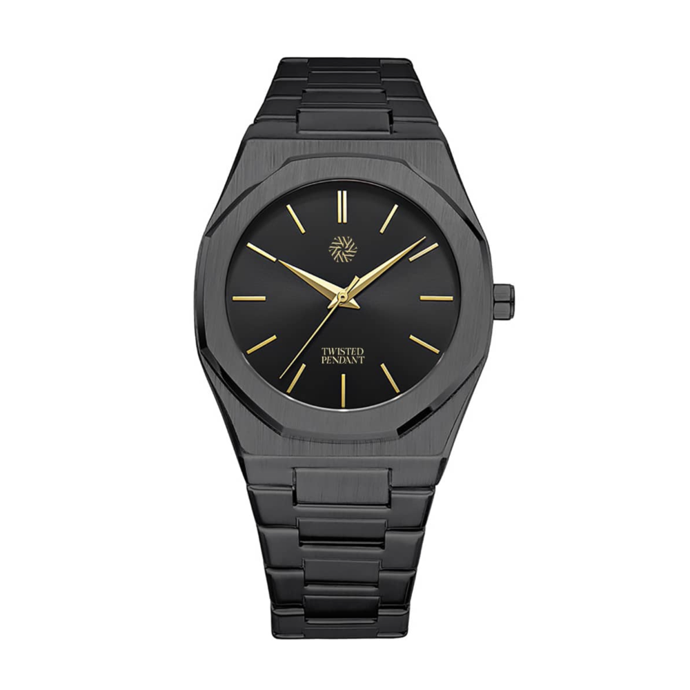 Mens Black & Gold Watch - 316L Stainless Steel Watch - By Twistedpendant