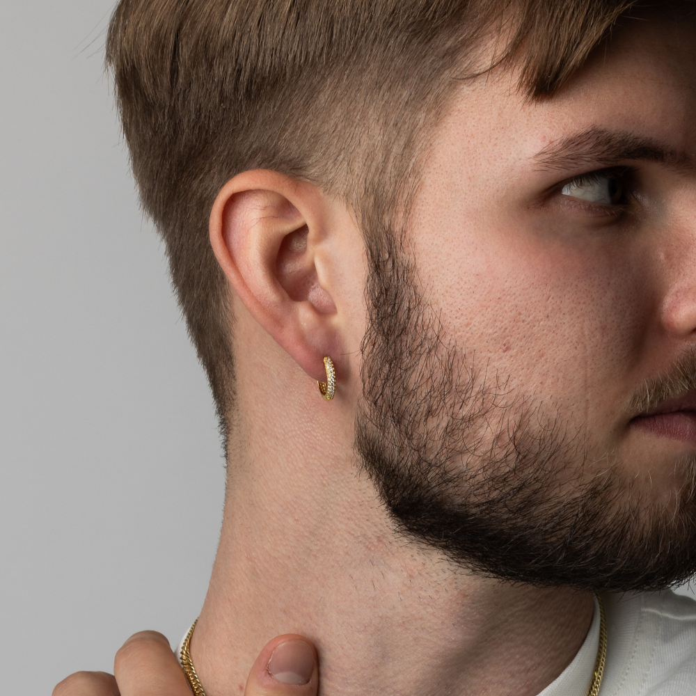 Gold Micro Paved Diamond Hoop - Mens Hoop Earrings By Twistedpendant