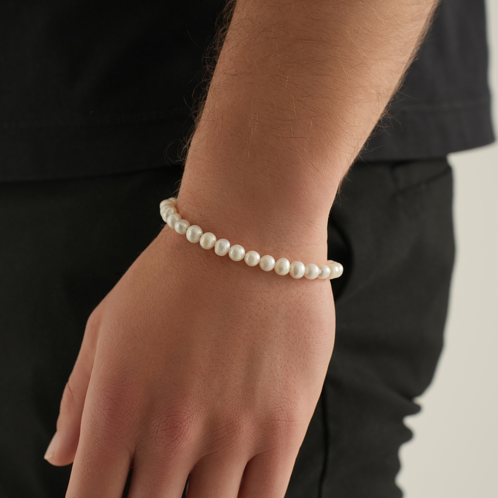 Freshwater Pearl Bracelet Chain (6MM) - Men's Pearl Bracelet | Twistedpendant